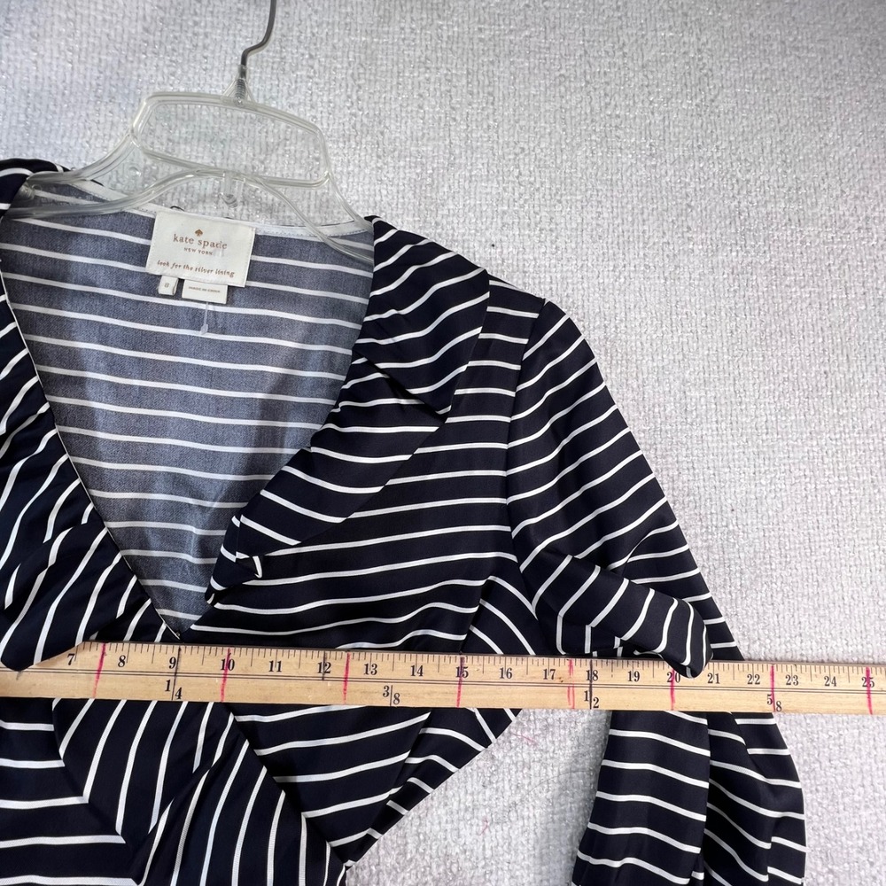 Kate Spade New York Silk Wrap Dress Black White Striped Ruffle Size 8 - Picture 5 of 11